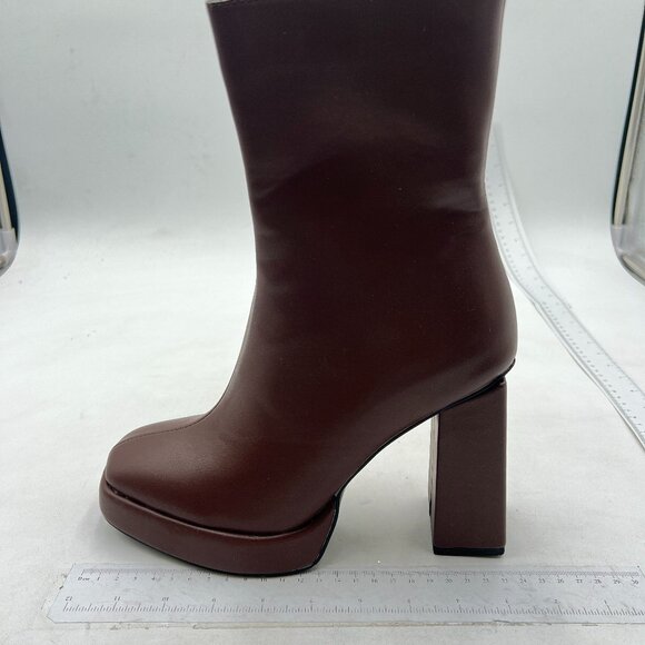 Women's Black Platform Ankle Boots High Chunky Block Heel Square Toe Boots Brown - Picture 1 of 5